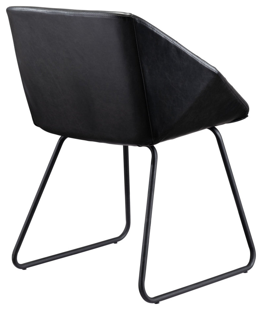 Dining Chair, Set of 2, Faux Vinyl Leather, Steel, Black, Kitchen Cafe Bistro