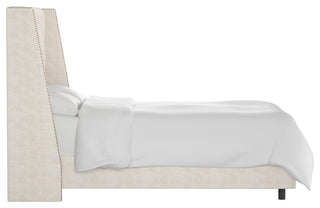 Williams Twin Nail Button Wingback Bed, Linen Talc