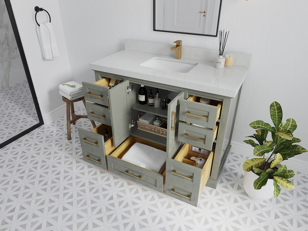 Boston 48 Single Sink Bath Vanity in Evergreen 2" Venatino Quartz