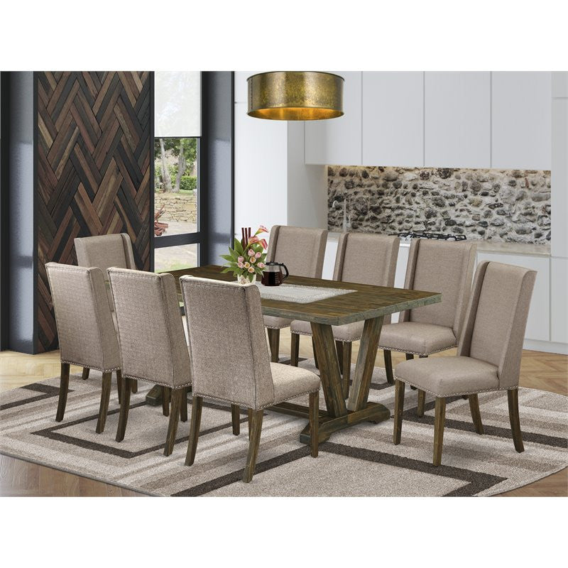 V777Fl716-9, 9-Piece Set, 8 Chairs and Table Hardwood Frame