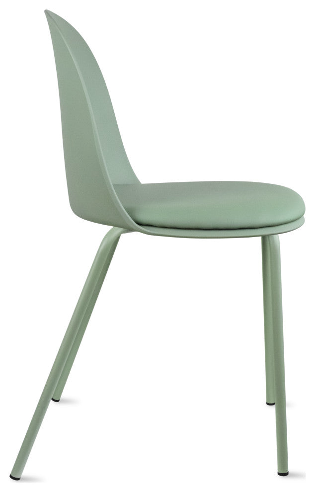 Set of 4 Stackable Dining Stacking Chairs With Padded Seat Faux Leather Metal, Green