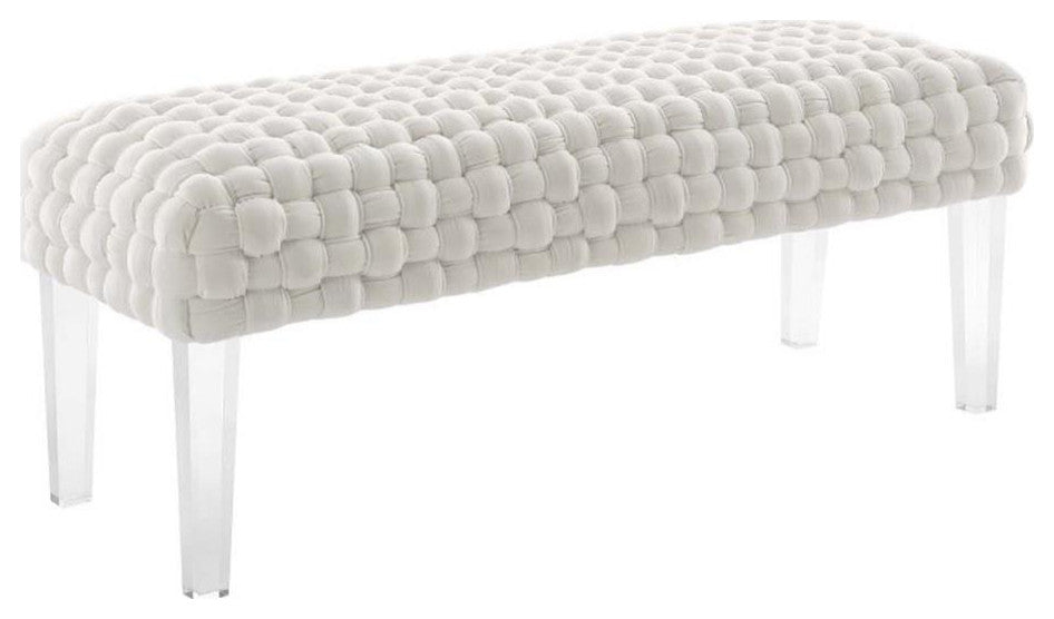 Prologue Woven Performance Velvet Ottoman, White