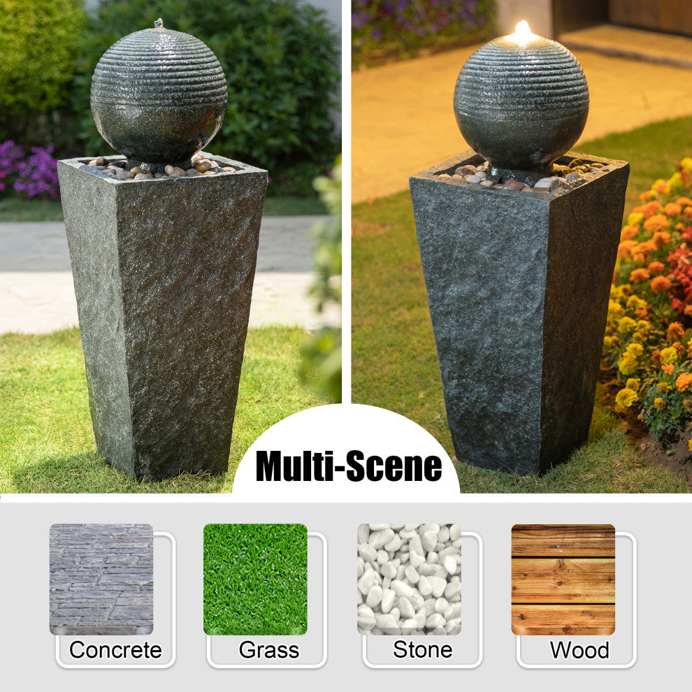 31.69"H Polyresin Rippling Floating Sphere Pedestal Outdoor Fountain