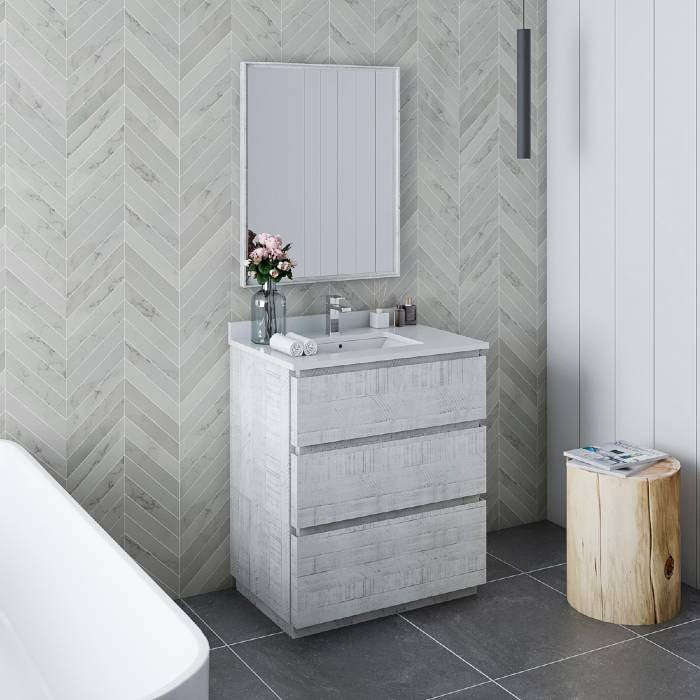 Fresca Formosa Modern 30" Rustic White Single Sink Vanity Set, Faucet Fft1030ch