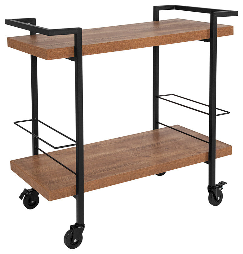 Castleberry Rustic Wood Grain and Iron Kitchen Serving and Bar Cart