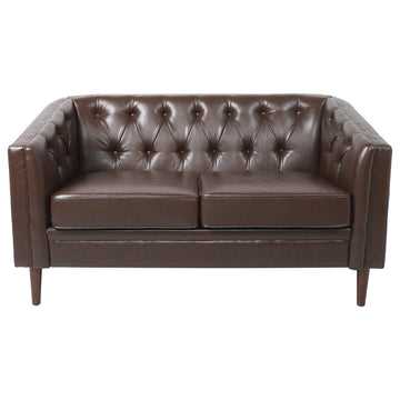 Jelm Contemporary Tufted Loveseat, Dark Brown, Pu + Birch