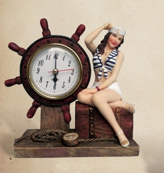 Lady Sailor Ship Wheel Clock