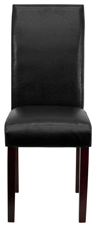 Leather Upholstered Parsons Chair, Black, 16"x19"x39"