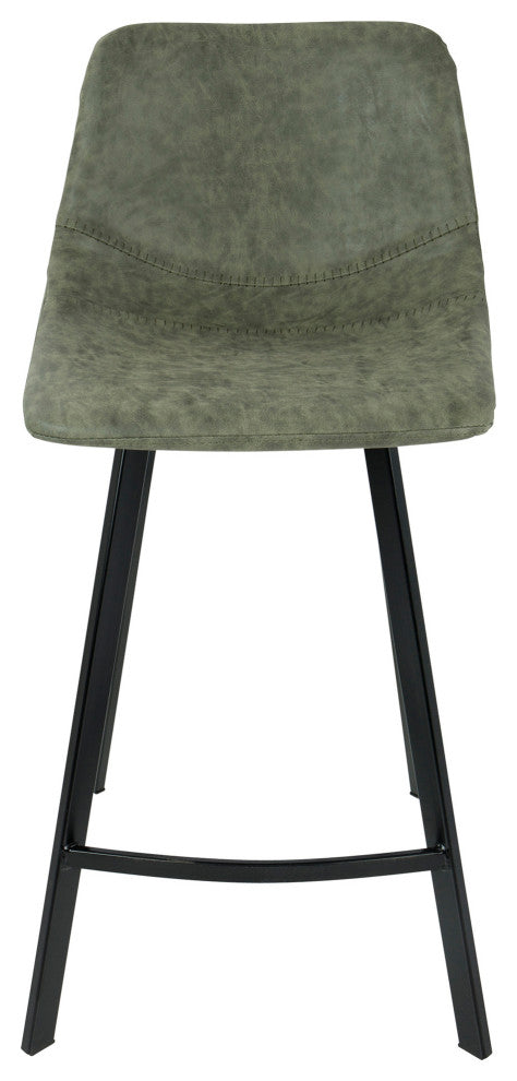 Outlaw Industrial Counter Stool, Black With Green Faux Leather, Set of 2