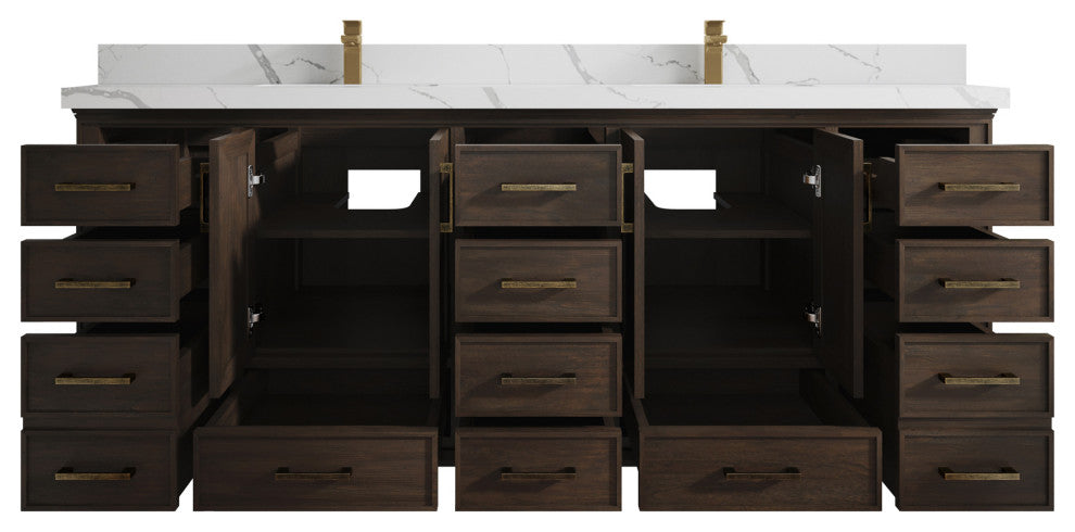 Charlotte 84 Double Sink Bath Vanity Graywashed 2" Calacatta Laza