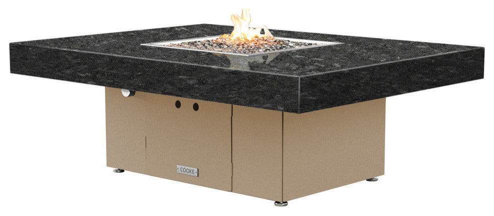 Rectangular Fire Pit Table, 48x36, Natural Gas, Black Pearl Top, Beige