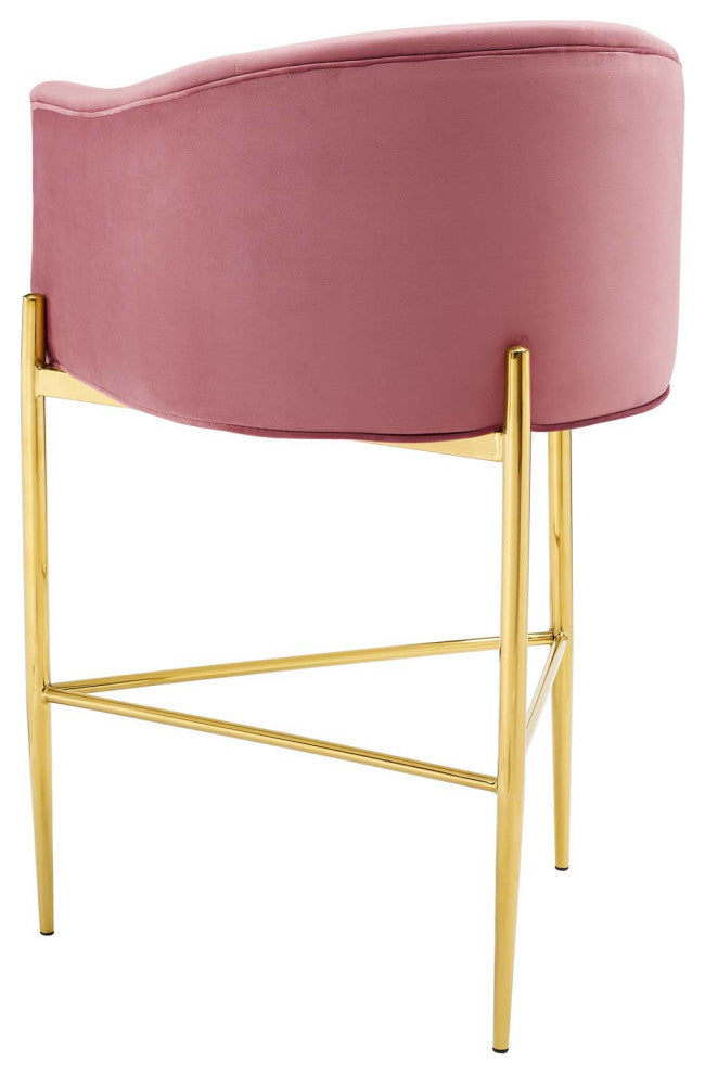 Tufted Bar Stool Chair Barstool, Set of 2, Velvet, Metal, Pink, Modern, Bar Pub