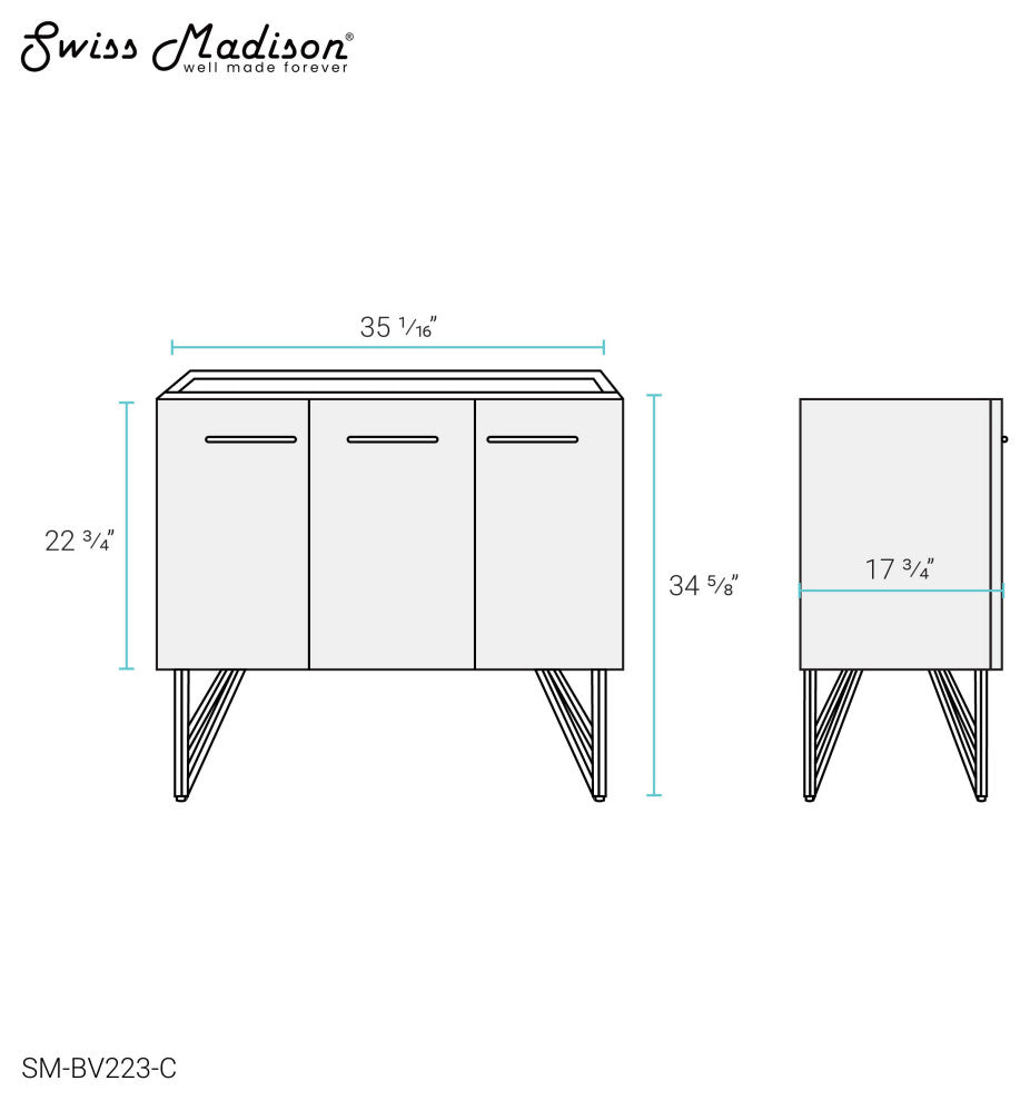 Annecy 36" Bathroom Vanity, Black Walnut, Cabinet Only