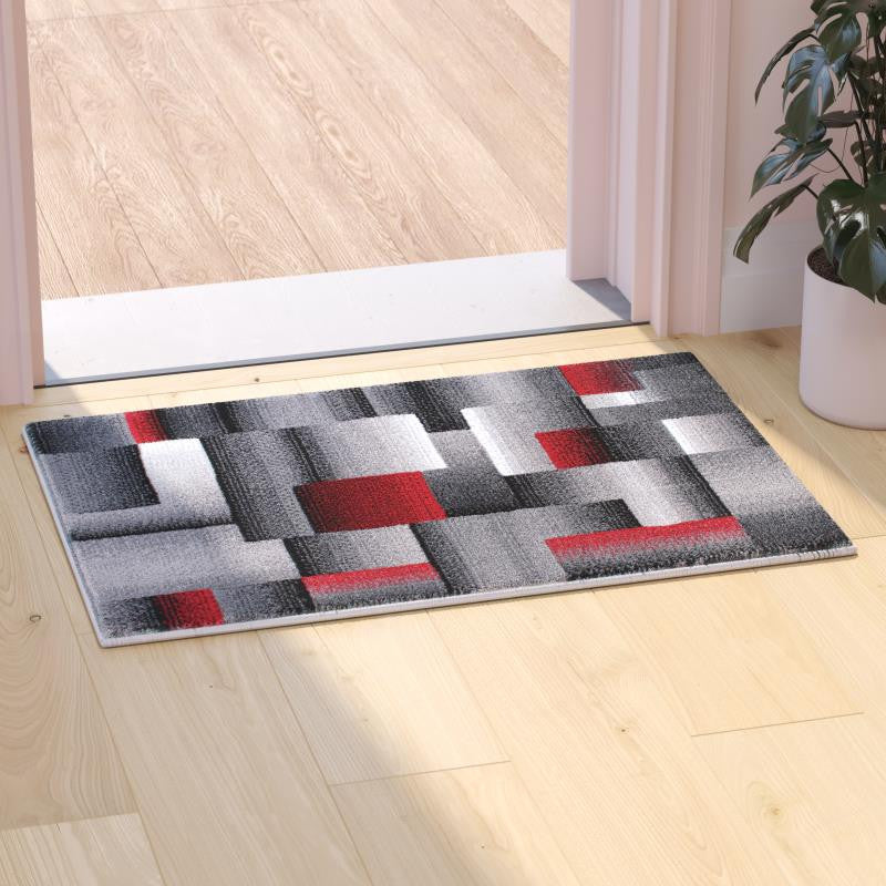 Elio Collection Color Blocked Area Rug, Red, 2' X 3'