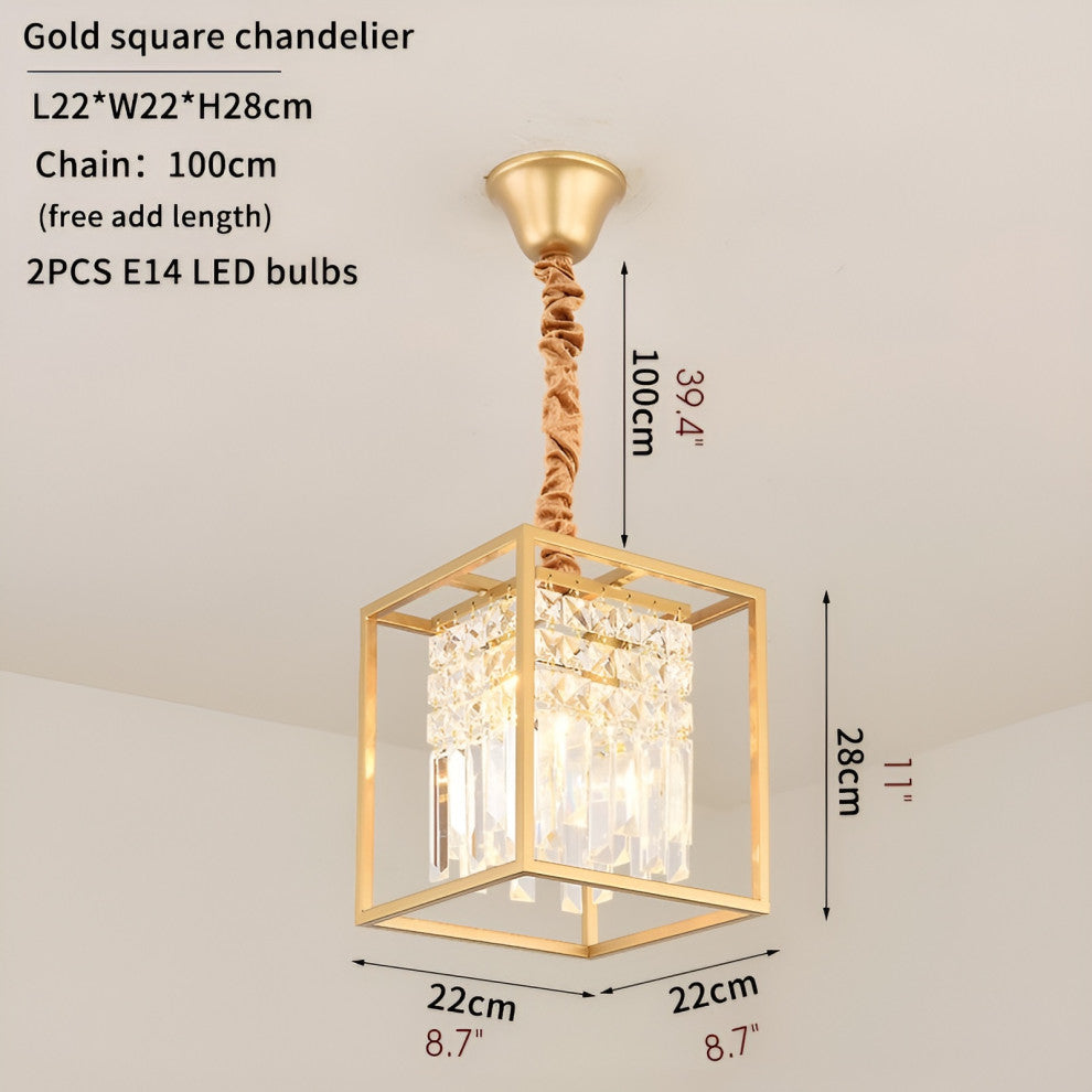 Inverno e Monteleone | Square Crystal Hanging LED Chandelier for Dining Room, Gold, Warm Light, Non-Dimmable