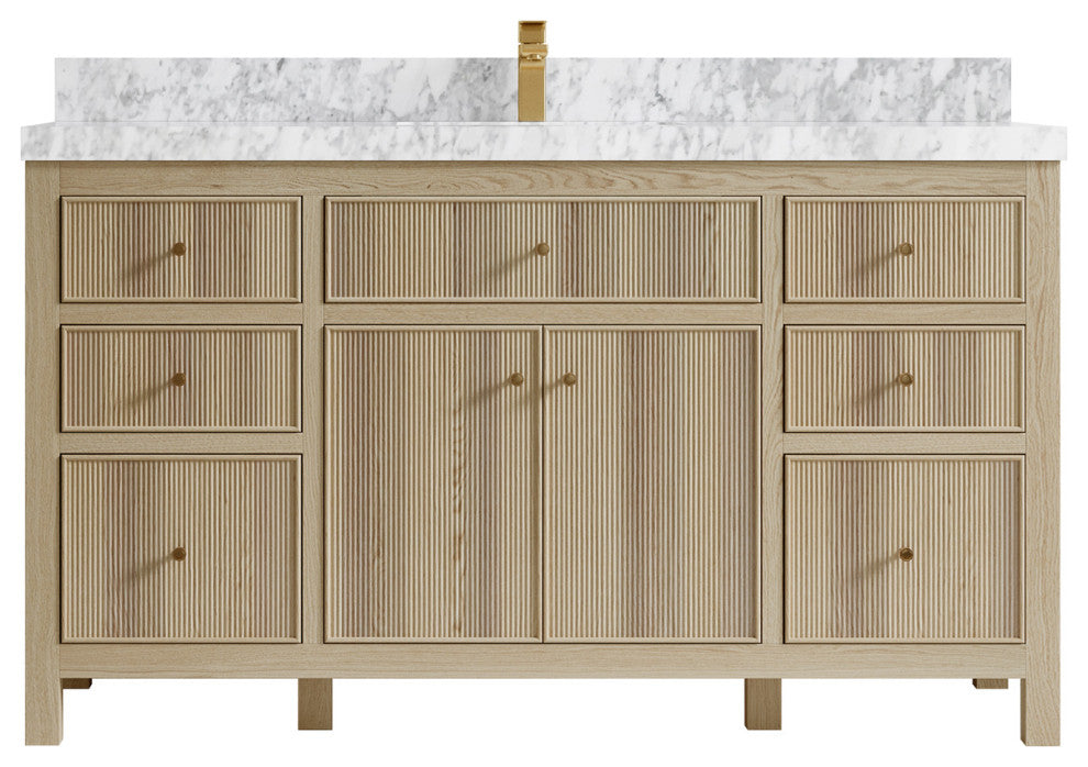 Sonoma Oak 60 Single Bathroom Vanity with 2" Carrara Marble