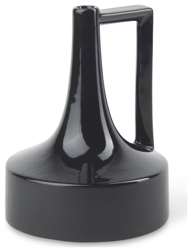 Burton 8.3H Small Glossy Black Ceramic Jug Vase