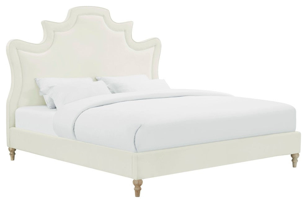 Serenity Cream Velvet Bed in King - Cream