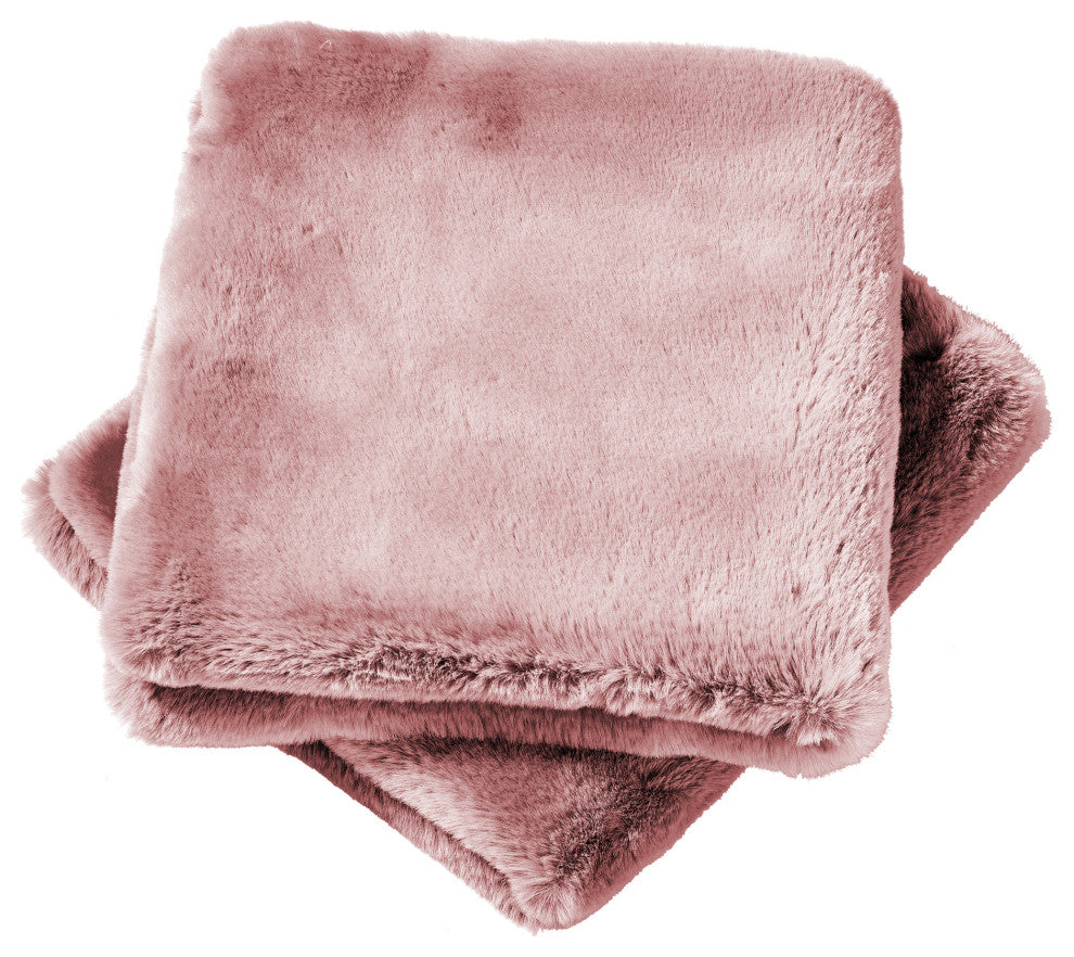 Heavy Faux Fur Throw Pillow Covers 2pcs Set, Rose Smoke, 14''x26''