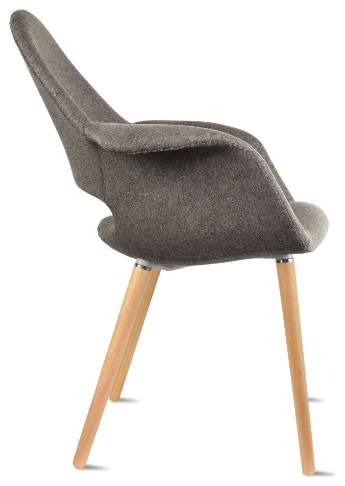Modern Fabric With Arms Organic Dining Chairs, Set of 2, Charcoal Dark Taupe Gray