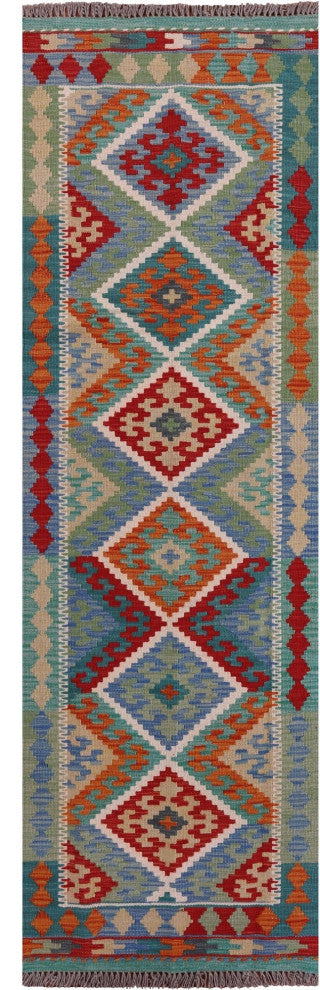 Runner Reversible Kilim Flat Weave Wool On Wool Rug 2' 1" X 6' 9" - Q12563