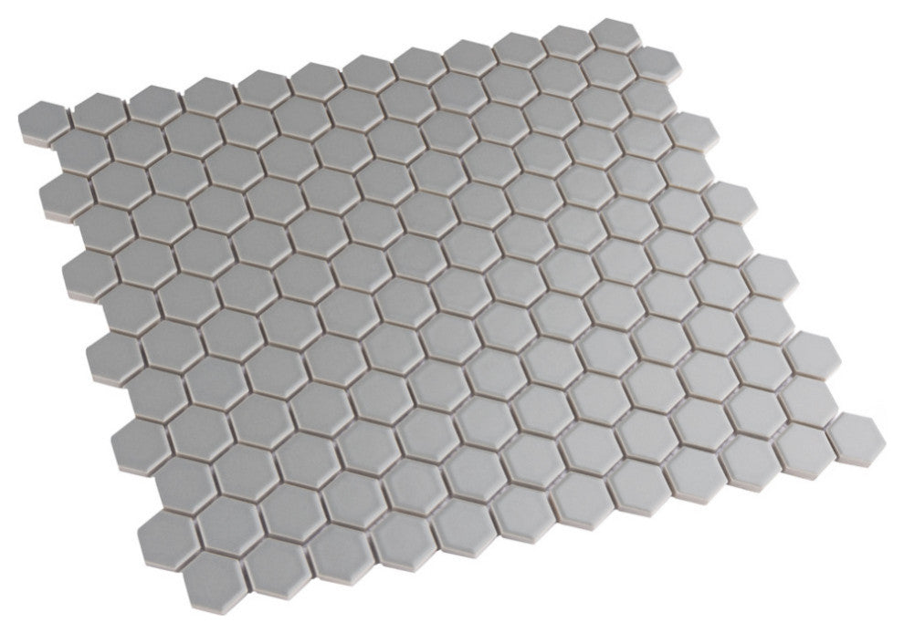 Metro Hex Matte Porcelain Mosaic Floor and Wall Tile, Matte Light Grey