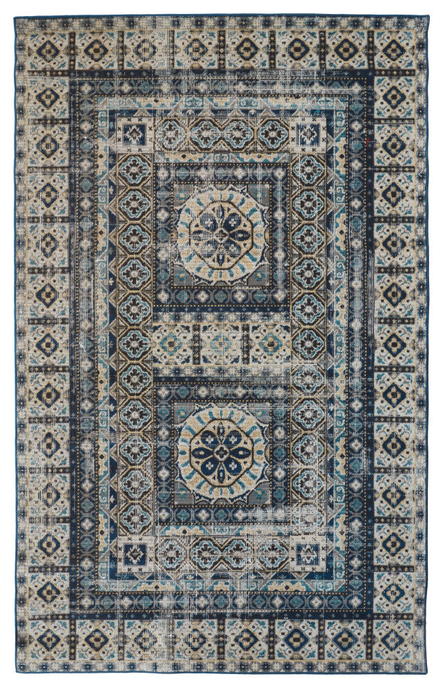 Weave & Wander Kezia Rug, Blue/Vanilla Beige, 12ft-10in x 15ft