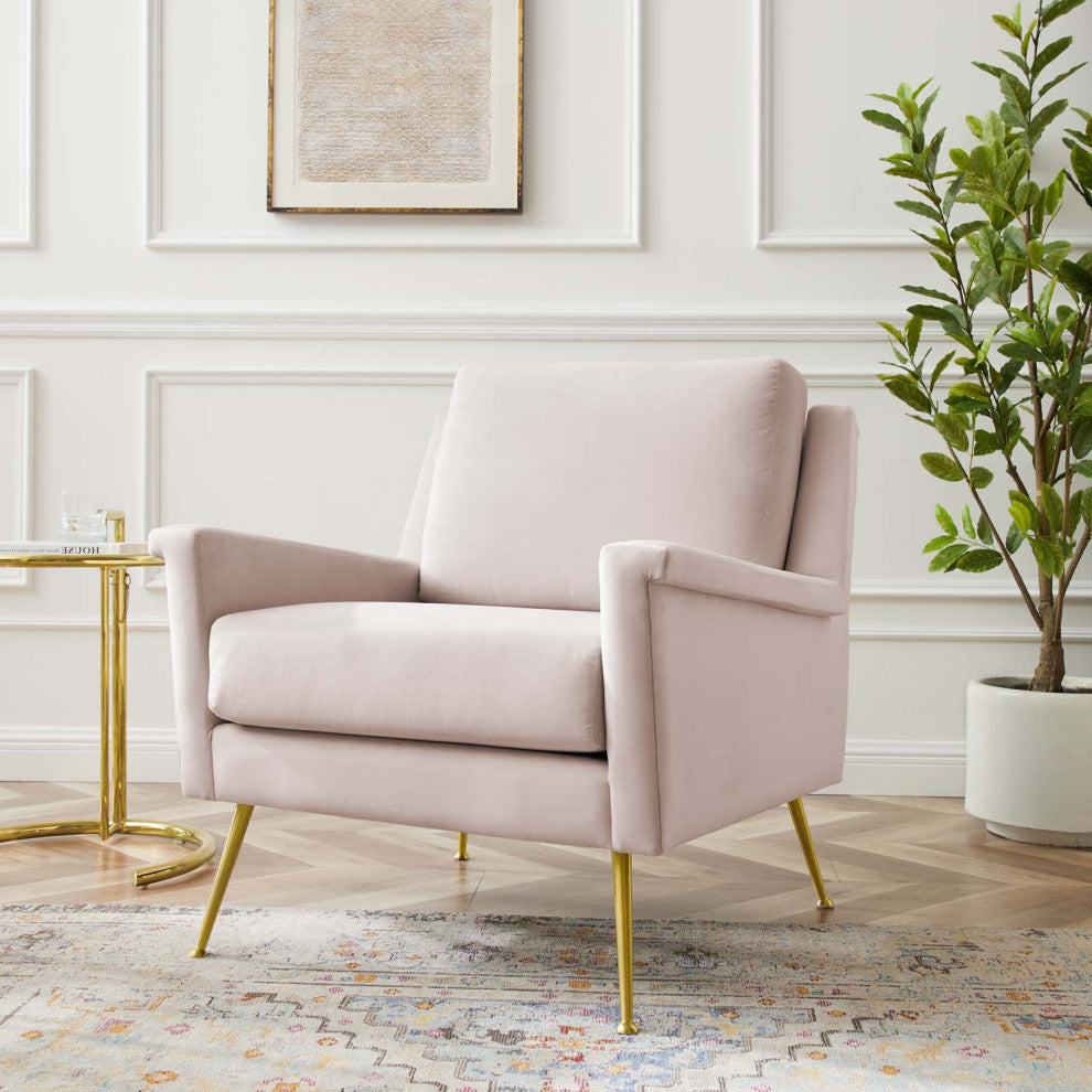 Armchair Accent Chair, Velvet, Gold Pink, Modern, Living Lounge Hospitality