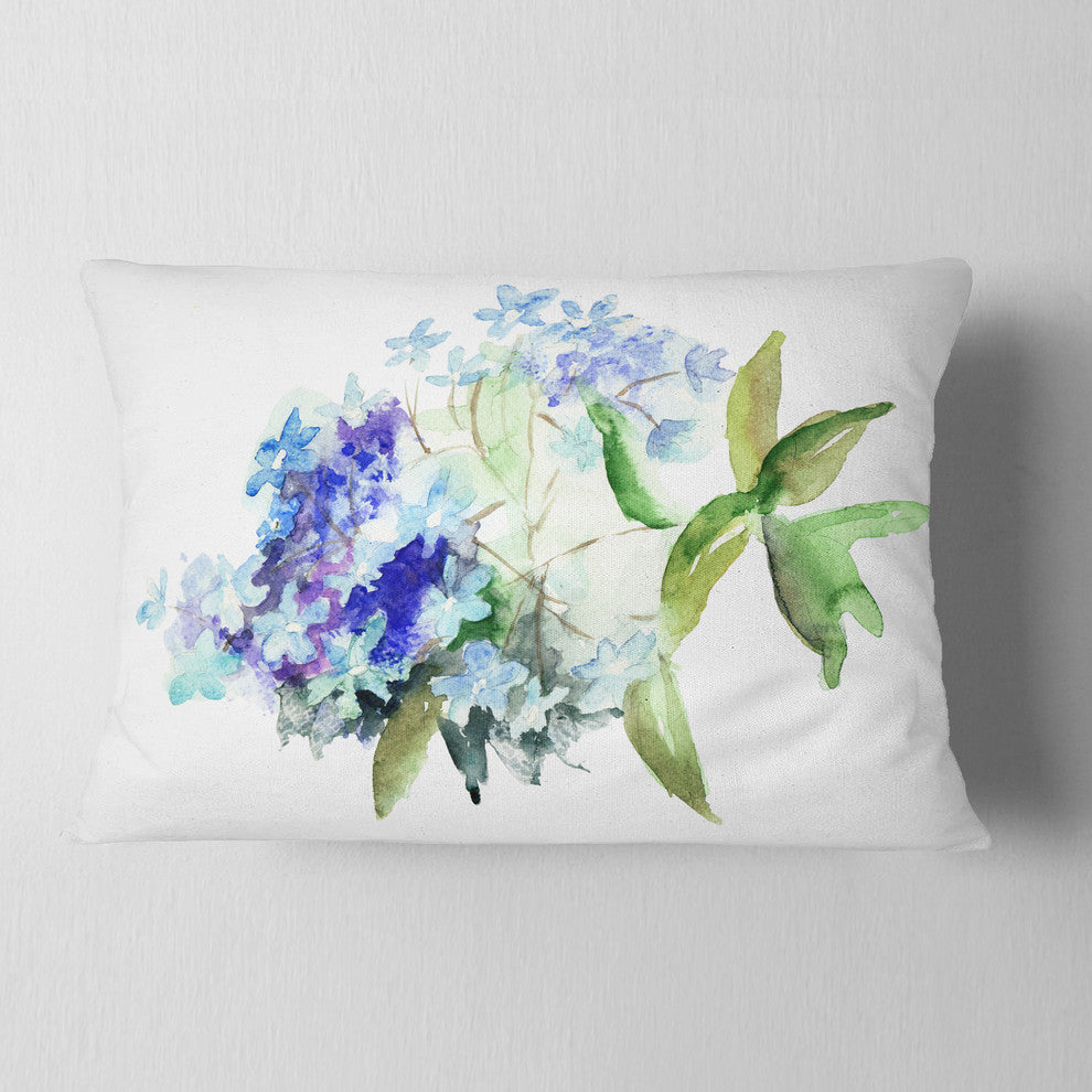 Hydrangea Blue Flowers Floral Throw Pillow, 12"x20"