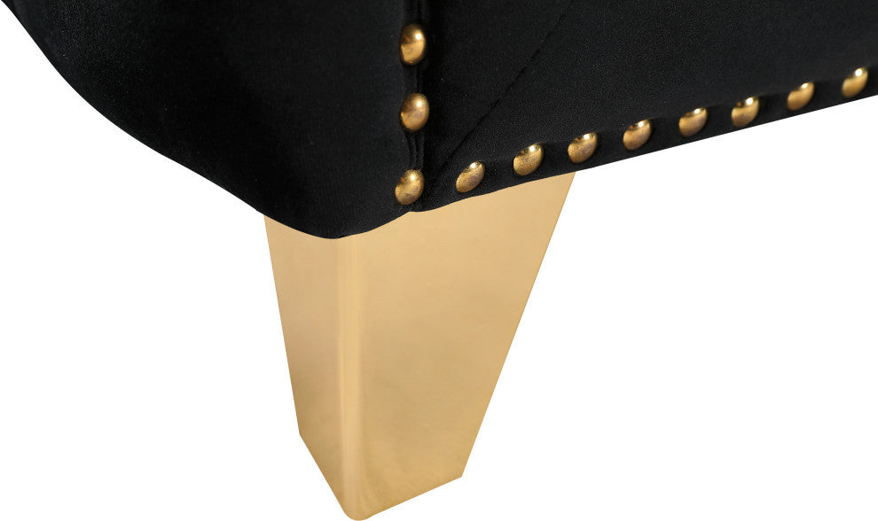 Michelle Fabric Upholstered Chair, Gold Iron Legs, Black, Velvet, Loveseat