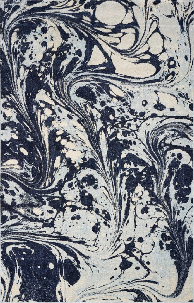 Watercolor Marble Plush Area Rug, Blue, 3'3"x4'11"
