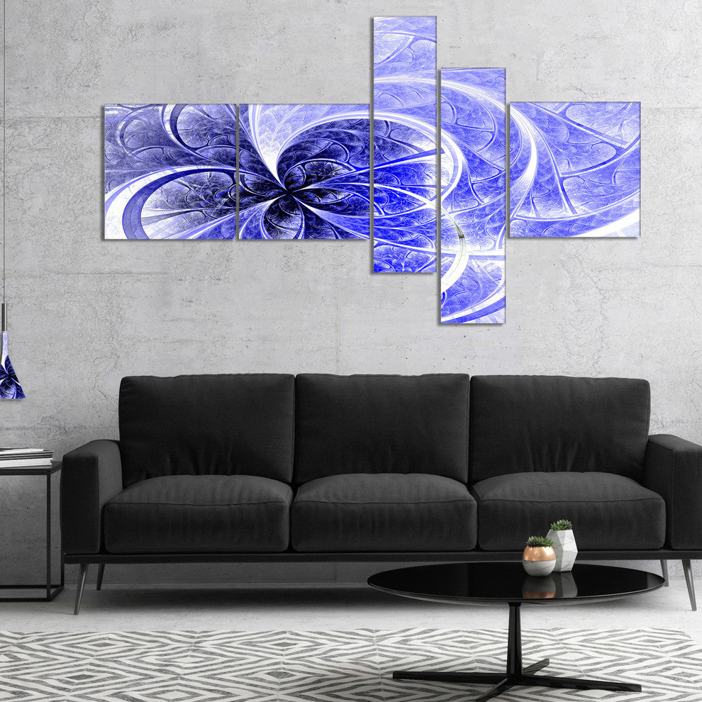 Blue Light Fractal Flower Pattern, Abstract Canvas Art Print, 60"x32", 5 panels