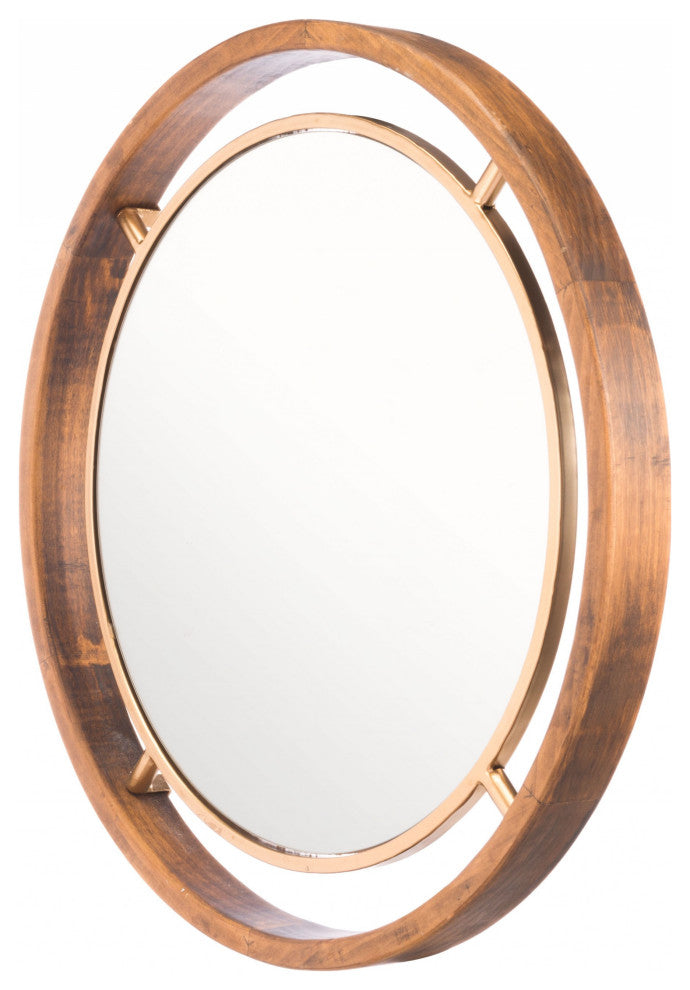 Antiqued Gold Round Wall Mirror