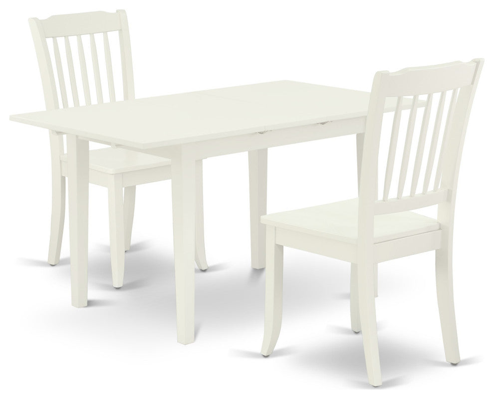 3-Pc Wood Dinette Set 2 Wood Chairs, Small Butterfly Leaf Table, Linen White