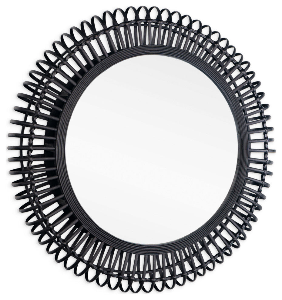 Reina 31" Black Bamboo Round Wall Mirror