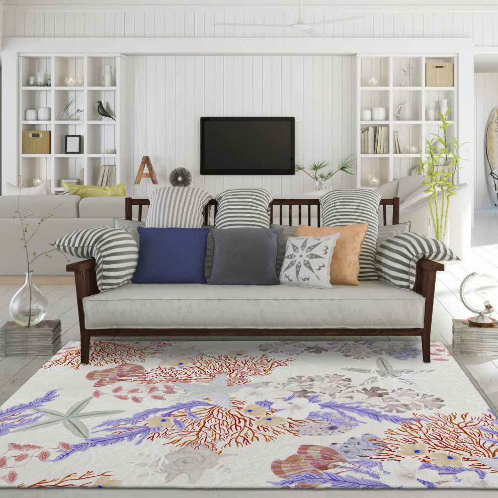 Indoor/Outdoor Seabreeze SZ1 Ivory Machine Washable 8' x 10' Rug
