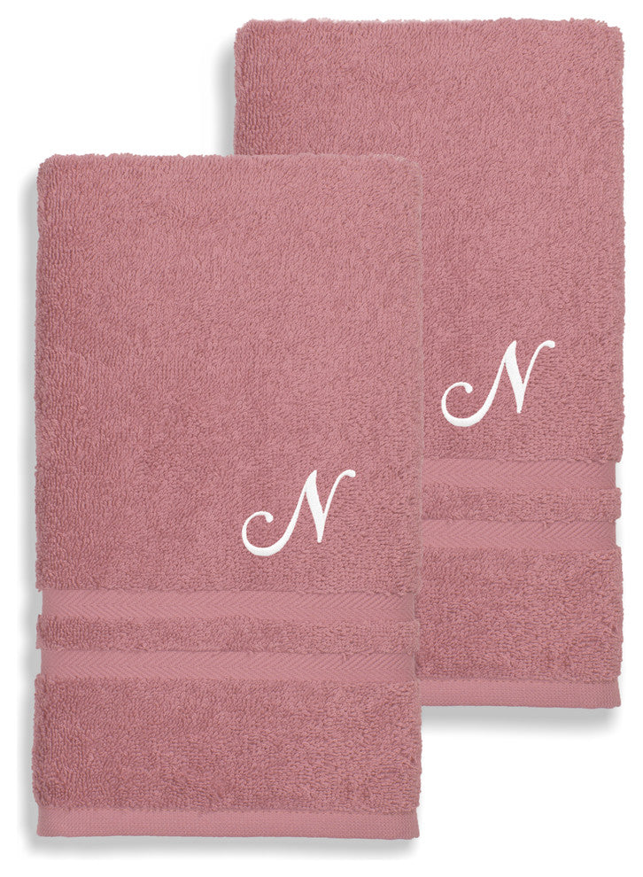Denzi Hand Towels With Monogrammed Letter, Set of 2, N