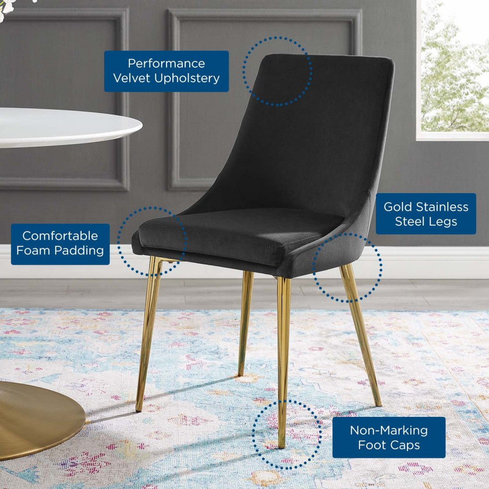 Side Dining Chair, Velvet, Metal, Black, Modern, Bistro Restaurant Hospitality