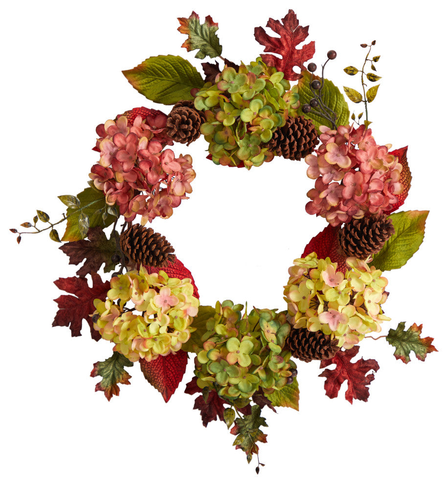 Nearly Natural W1225 25 Autumn Hydrangea and Pinecones Fall Artificial Wreath