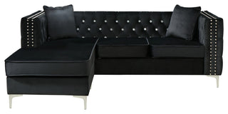 Paige Tufted Velvet Sofa Chaise, Black