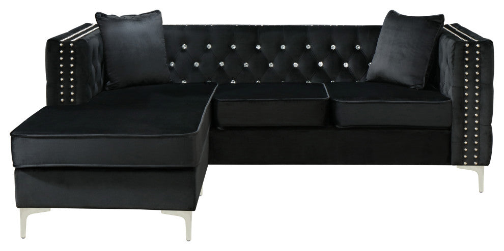 Paige Tufted Velvet Sofa Chaise, Black