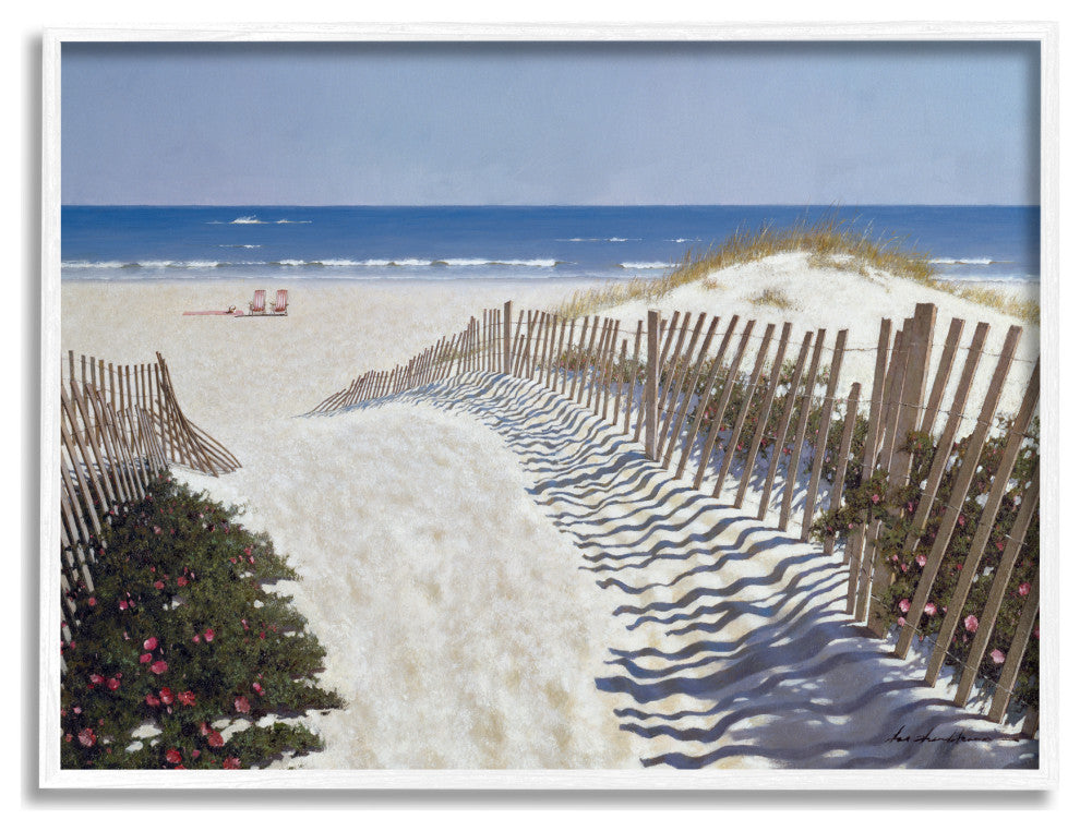 Fenced Pathway to Beach Summer Nautical Painting, 14 x 11
