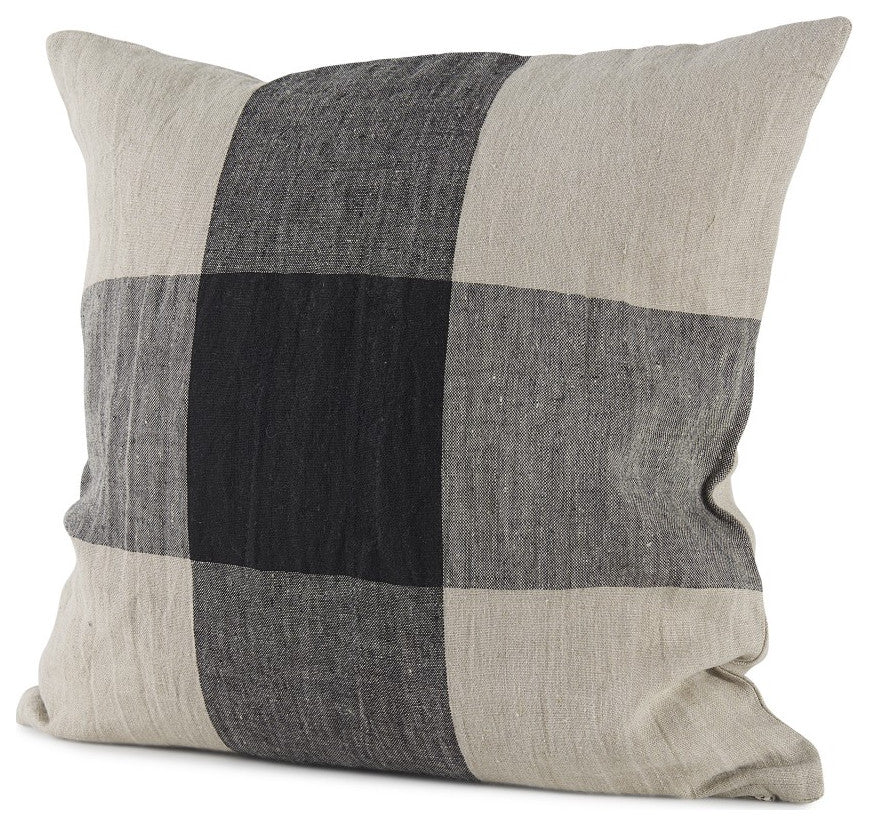 Beige and Black Plaid Pattern Throw Pillow Cover