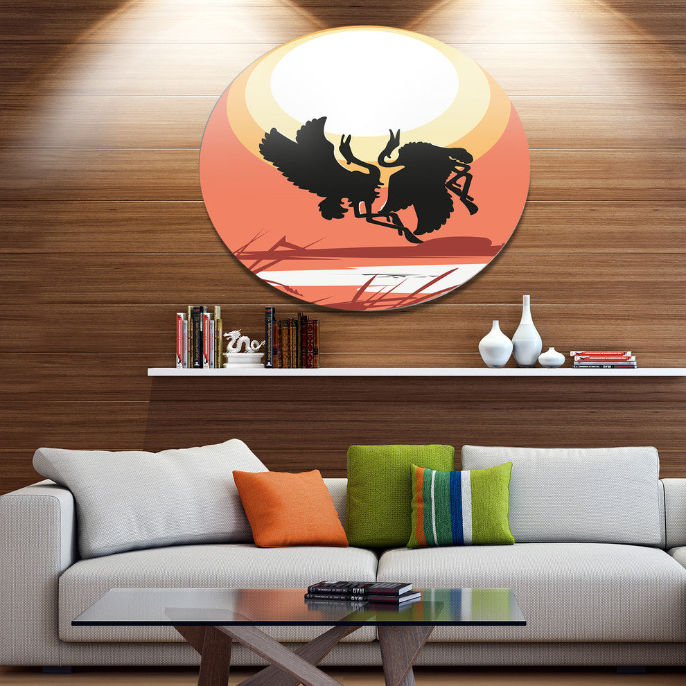 Birds At Sunset Vector Drawing, Abstract Round Wall Art, 36"
