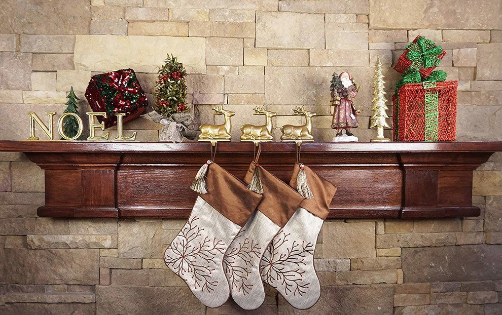 Cast Iron Antique Gold Deer Stocking Holder, Set of 3