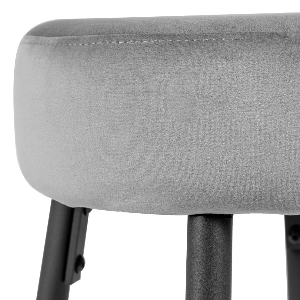 Minimalist Round Bar Stools, Grey Velvet - 2 Pcs, 24 Inch