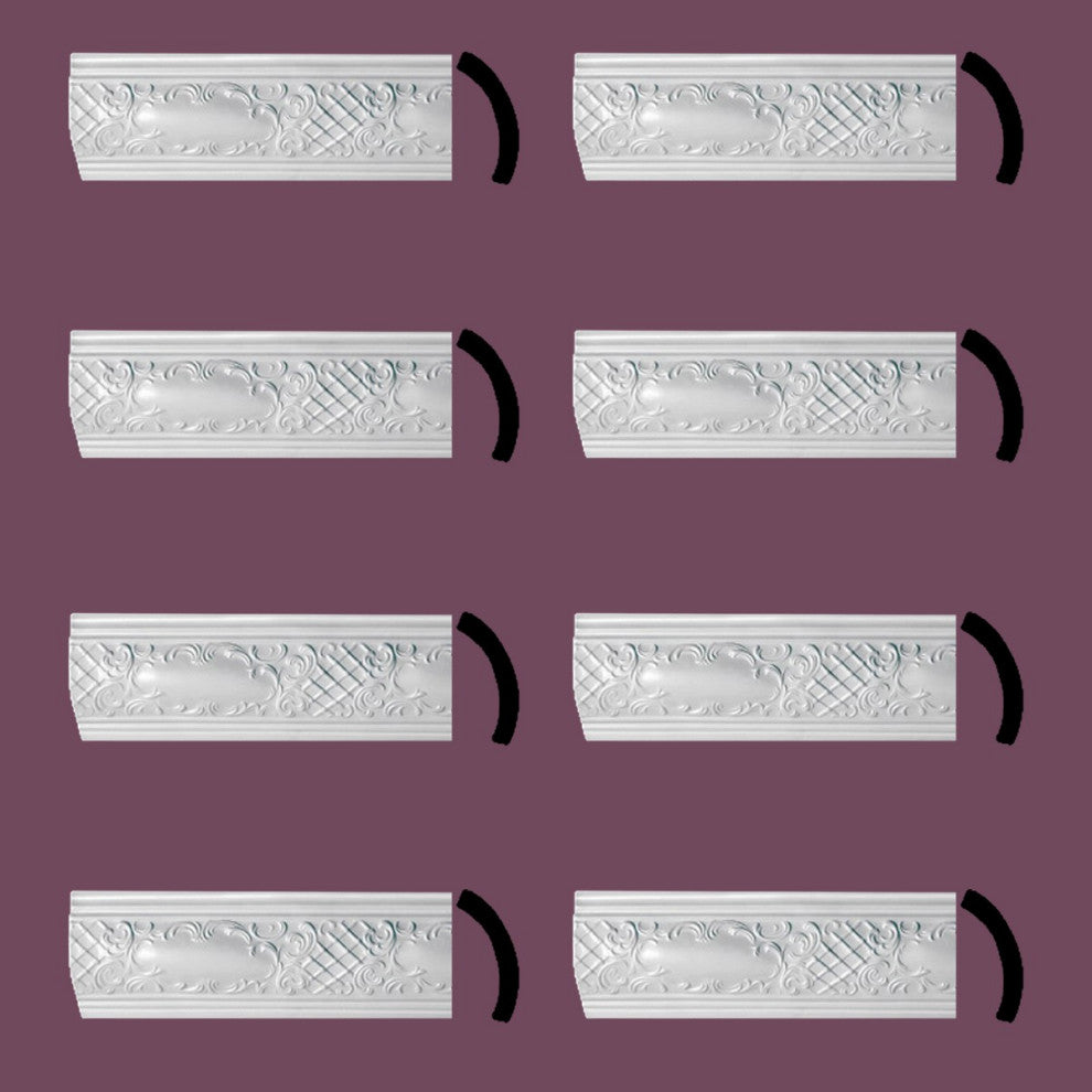 Ornate Cornice White Urethane Brook Design 8 Pieces Totaling 378" Length
