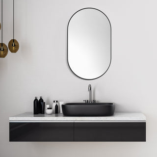Ispra 36" Oval Bathroom/Vanity Aluminum Framed Wall Mirror, Matt Black