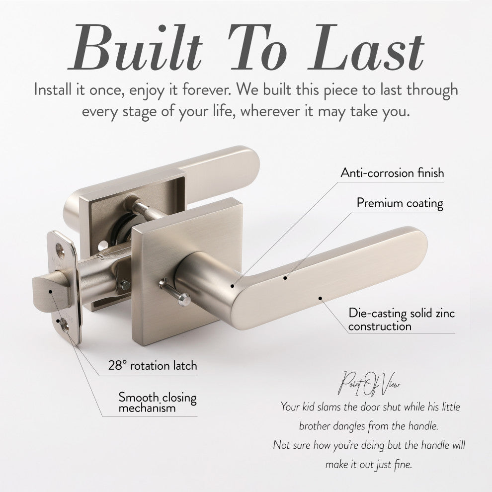Modern Heavy Duty Designer Door Handle - Chrystie Collection, Satin Nickel, Privacy Right Hand