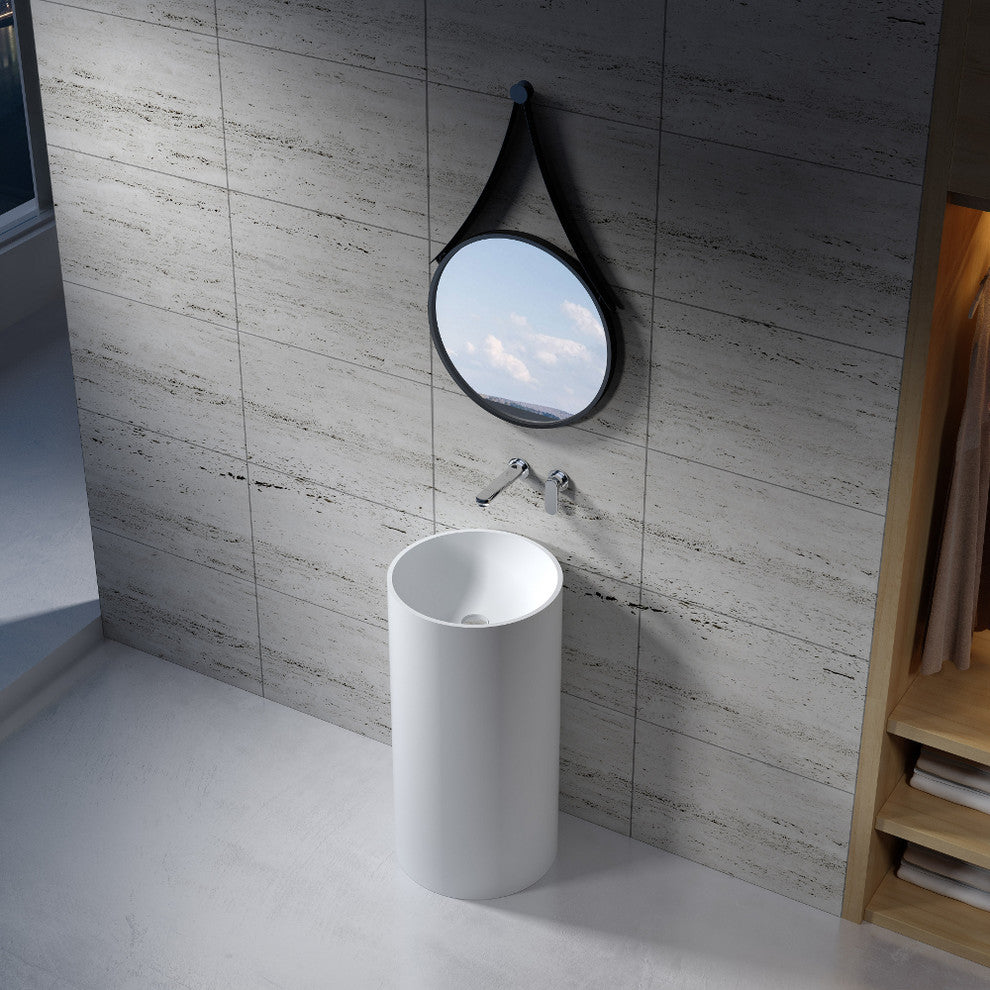 16" Polystone Free-Standing Bathroom Sink, Matte White, No Faucet
